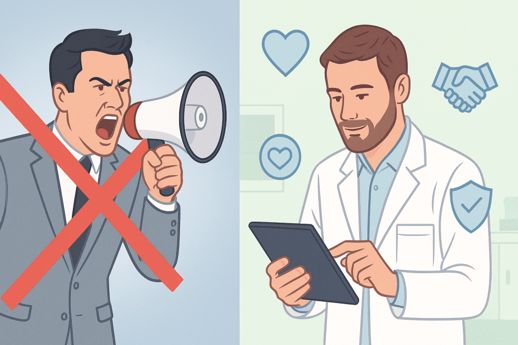 Differenza tra pubblicità aggressiva e marketing sanitario etico: osteopata che crea contenuti educativi